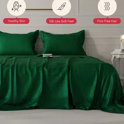 Stoa Paris Date Night Emerald Green 300 TC Satin Queen Bedsheet + 2 Pillow Covers image 2