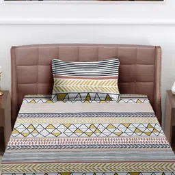 FABINALIV White & Black Geometric 300 TC Single Bedsheet With Pillow Cover image 5