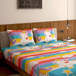 DECOREZA Pink Conversational 300 TC 130 GSM Queen Bedsheet with 2 Pillow Covers image 3