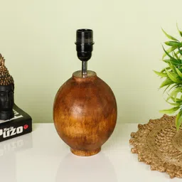 disoo fashions Beige Shade With Brown Wooden Matka Handmade Table Lamp image 3