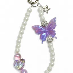 Ringzanio Phone Charm Cell Phone Strap Pearl Beaded Strap with Purple Butterfly & Heart Phone Charm image 1
