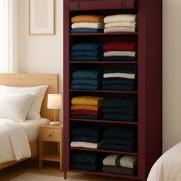 hegzi Almirah for Clothes Cupboard Clothes Plastic Almirah, 6 Tier Foldable Wardrobe PVC Collapsible Wardrobe-picture-33