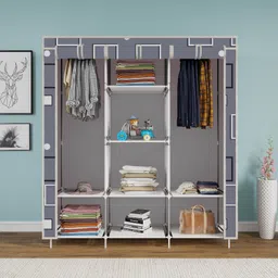 mezire 3 Door 8 Layer Printed PP Collapsible Wardrobe image 2