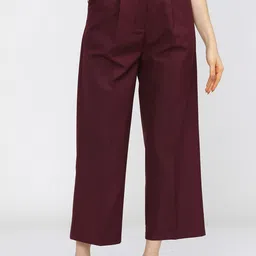 tokyo talkies Women Flared Maroon Cotton Blend Trousers-picture-17