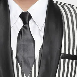 Jeetethnics Boys White & Black Striped 4-Piece Single-Breasted Suit image 4
