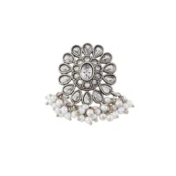 TEEJH Gowri Silver Stone-Studded Oxidised Finger Ring image 2