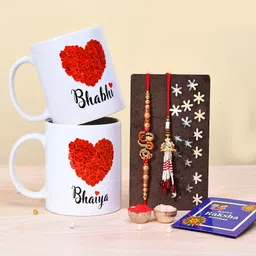 pride store Bhaiya Bhabhi Designer Bhaiya Bhabhi Rakhi With Mug Set 1 Shree Krishna Rakhi 1 Lumba Rakhi 1 Roli Rice Pack 1 Greeting Card Assorted Rakhi, Mug, Greeting Card, Chawal Roli Pack Set-picture-18