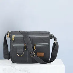 Grey Men Sling Bag Cross body Mens Sling Messenger Bag for Travel Office Business-image-4
