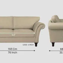febonic Rana Fabric 2 Seater Sofa in Cotton Beigen Color image 2