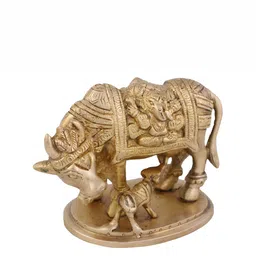 Arihant Craft Gold-Toned Brass Cow And Calf Small Idol Showpiece image 3