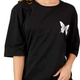 eraworld Women Graphic Print Round Neck Pure Cotton Black T-Shirt-picture-26
