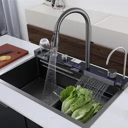 304 Grade Stainless Steel Waterfall Kitchen Sink with LED Pannel,Digital Display Vessel Sink-image-21