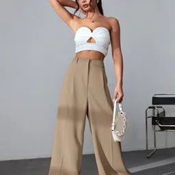 next one Women Regular Fit Beige Polyester Trousers-picture-20