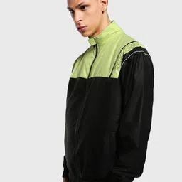 Bewakoof Unisex Black Colourblocked Windcheater Mock Collar Long Sleeves Bomber Jacket image 2