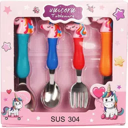 uniqueexpo Unicorn Spoon Set Cute Unicorn Steel Spoon Fork Set Of 4 Steel Cutlery Set image 3
