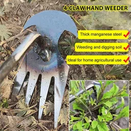 ortiza Weeder Hand Tool, 21.6 Inches Garden Weeding Tool Steel 4-Claws Weeder Hand Tool Garden Tool Kit image 4