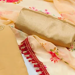 KALINI Yellow & Cream Embroidered Silk Georgette Unstitched Dress Material image 2