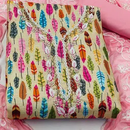 KALINI Conversational Printed Beads & Stones Unstitched Dress Material image 4