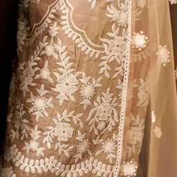 Tikhi Imli Floral Embroidered Chikankari Pure Cotton Kurta with Trousers & Dupatta image 2