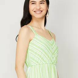 CODE by Lifestyle Green Printed Striped Shoulder Straps Midi Dress image 2