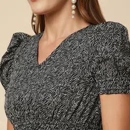 RAASSIO Abstract Print Puff Sleeves Crepe Fit & Flare Midi Dress image 2