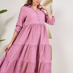 Styli Textured Collared Tiered Midi Dress image 4