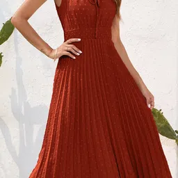 StyleCast Self Designed Tie Up Neck Fit & Flare Midi Dress image 2