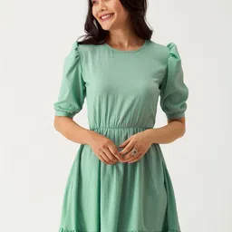 AASK Puff Sleeve Crepe Fit & Flare Midi Dress image 2
