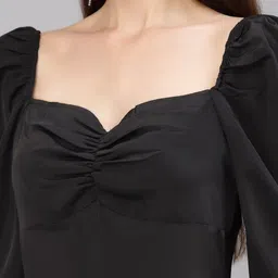 aayu Sweetheart Neck Puff Sleeves Satin Sheath Midi Dress image 2