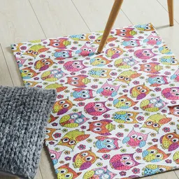 Mona B White & Pink Owl Printed Cotton Dhurrie Carpet image 3