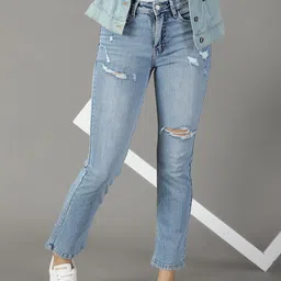SHOWOFF Women Mildly Distressed Light Fade Acid Wash High-Rise Stretchable Jeans image 2