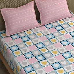 Srijee Decors Pink & Blue Geometric 210 TC Fitted King Bedsheet With 2 Pillow Covers image 3