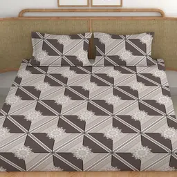 CHHAVI INDIA Grey & White Geometric 210 TC King Bedsheet with 2 Pillow Covers image 3