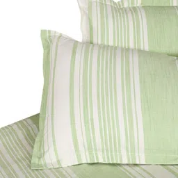 SHADES of LIFE Green & White Striped 250 TC King Bedsheet with 2 Pillow Covers image 3