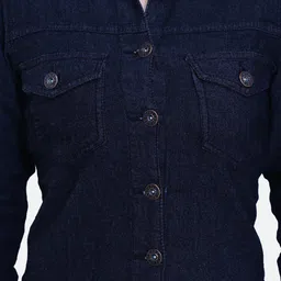 FCK-3 Spread Collar Crop Cotton Denim Jacket image 3