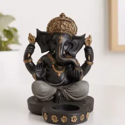 Ashnam Ganesha Figurine with T-Light Holder - Metallic Grey, 17.4cm-image-36