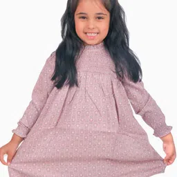 Miyo Girls High Neck Puff Sleeves Polka Dot Print A-Line Dress image 3