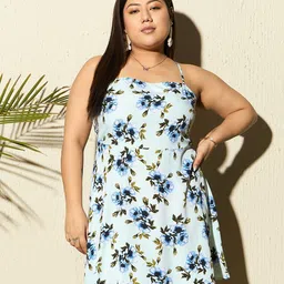 Berrylush Curve Plus Size White Floral Printed A-Line Dress image 4
