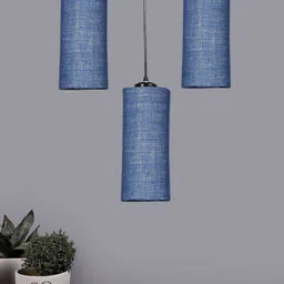 Devansh Blue & Black Textured Cluster Round Hanging Lamps With Jute Shades image 5