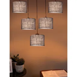 Devansh Blue & Black Jute Round Drum Quintuple Hanging Pendant Lamp image 3