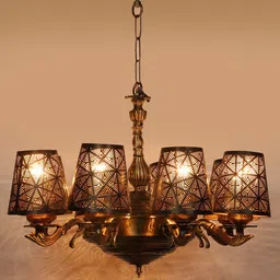 Devansh Black & Gold-Toned Self Design Metal Etching 8 Lamp Shades Chandelier image 4