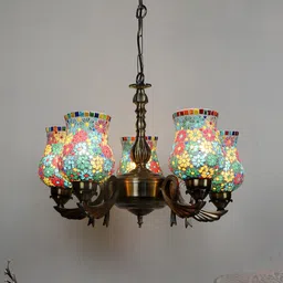 Devansh White & Gold-Toned Mosaic Printed Glass Chandelier Ceiling Lamp image 5