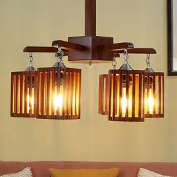 MFD HOME FURNISHING Brown Textured 6 Shade Light Ceiling Lamp image 3