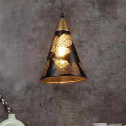 MFD HOME FURNISHING Black & Beige Textured Shade Light Ceiling Lamp image 5