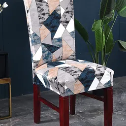 HOUSE OF QUIRK Grey & White 4 Pcs Geometric Printed Stretchable Removable Chair Cover image 5