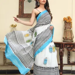 TROPWEAR Ethnic Motifs Printed Pure Cotton Block Print Saree image 2