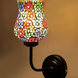 Devansh White & Green Mosaic Glass Shade Wall Mounted Lamp with Iron Base image 5