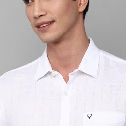 Allen Solly Men White Slim Fit Checked Linen Formal Shirt image 3