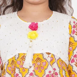 Little Bansi Girls Yellow & Pink Floral Print Kurti with Sharara & Dupatta image 5
