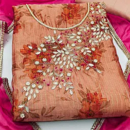 KALINI Floral Printed Beads and Stones Unstitched Dress Material image 4